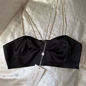 NWT Torn by Ronny Kobo Satin Cropped Top with Crystals
